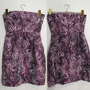 BCBGMAXAZRIA Satin Strapless Purple Abstract Illusion Mini Dress - 6